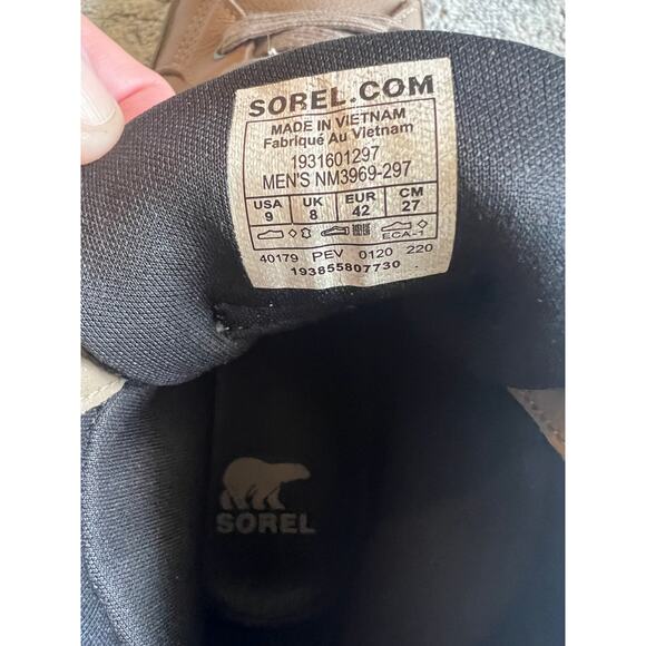SOREL Caribou Mid Waterproof Lace Up Leather Sneaker Khaki Size 9 - Picture 2 of 16